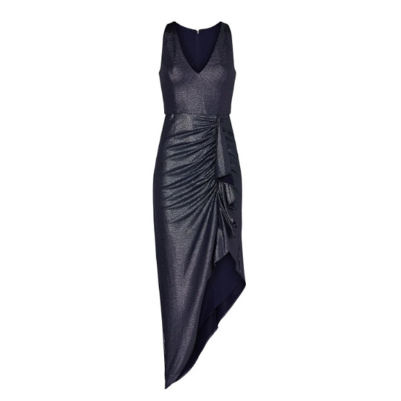 Aidan Mattox Draped Dress V Neck Sleeveless  Metallic 2 - Picture 3 of 14